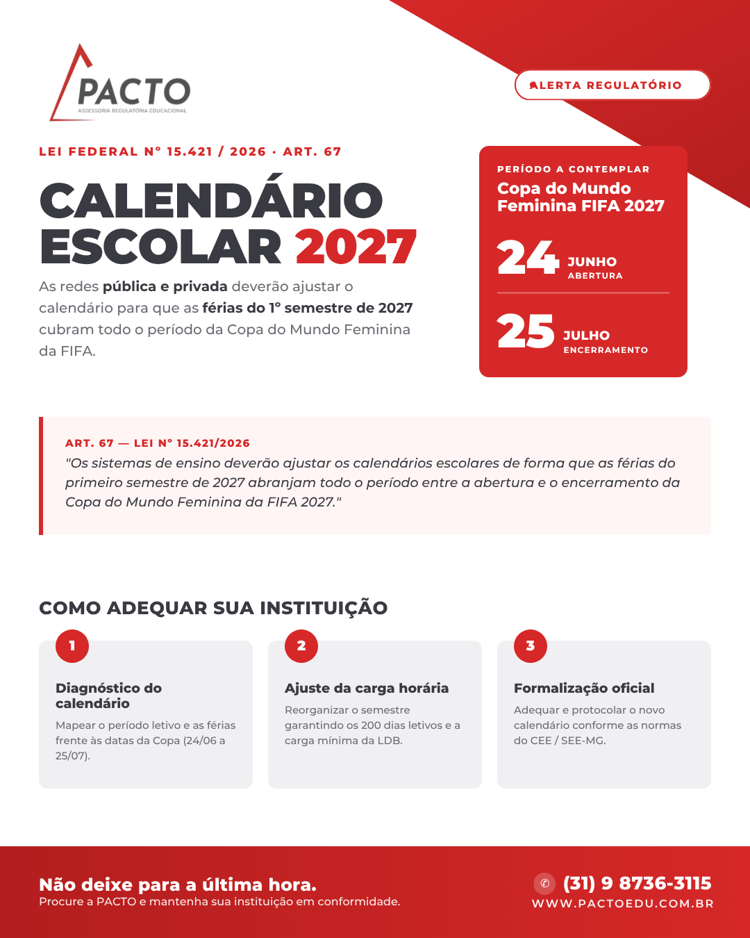 Calendário Escolar 2027 - Blog da Pacto Educacional sobre credenciamento e regularização escolar